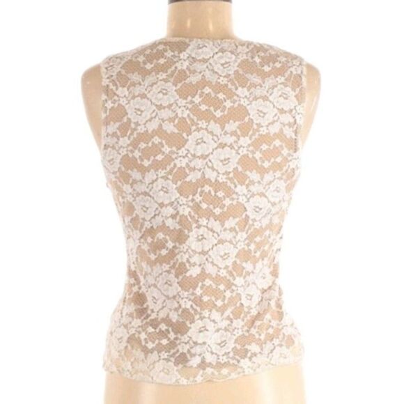 Vtg 80's Nude Netted Cream Lace Overlay Surplice Sleeveless Empire Top Sz M - Picture 7 of 9